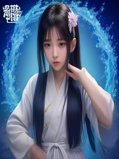 冢本友希创作者形象展示图，霓虹蓝光映照下的艺术气质人物写真，画面深邃、氛围感强烈